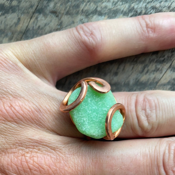 Gansett Green SeaGlass Copper Ring